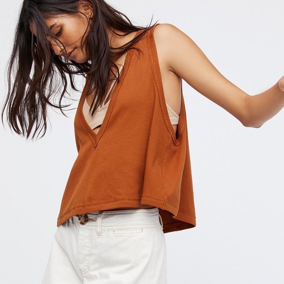 Free People Tops - Free People Burnt Orange Crop Tank Boxy Deep V M